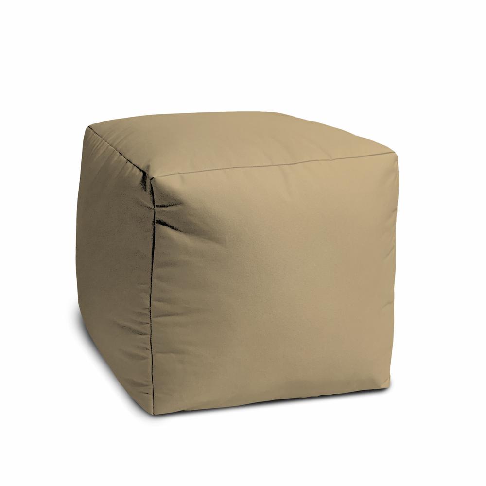 17" Cool Khaki Tan Solid Color Indoor Outdoor Pouf Cover. Picture 2