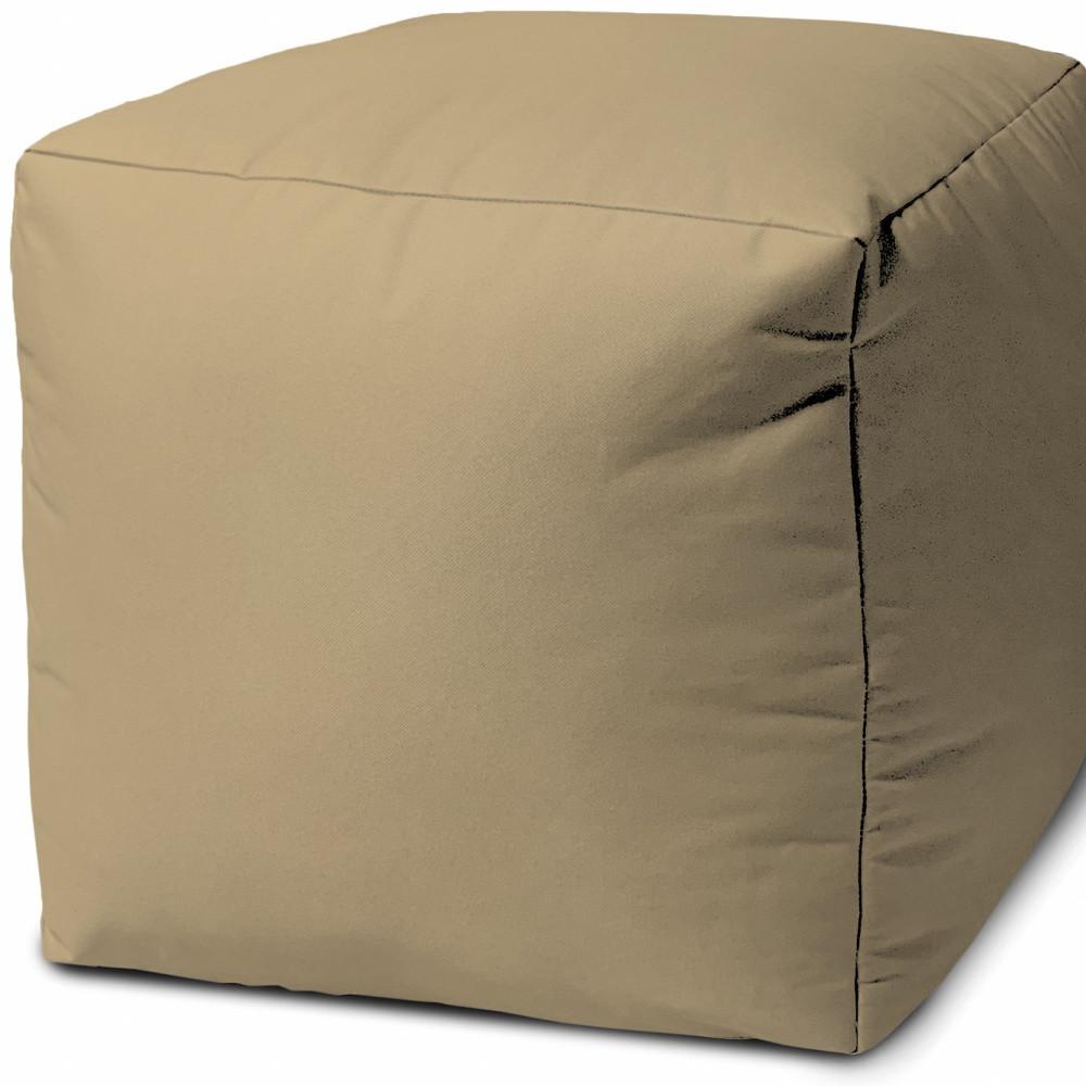 17" Cool Khaki Tan Solid Color Indoor Outdoor Pouf Cover. Picture 3