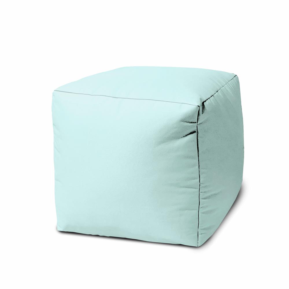 17" Cool Pale Aqua Solid Color Indoor Outdoor Pouf Cover. Picture 1