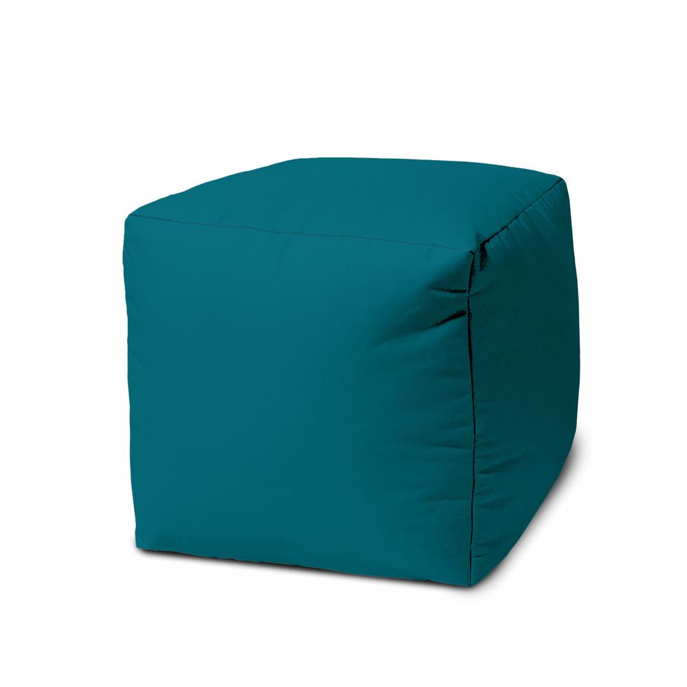 17" Cool Dark Teal Solid Color Indoor Outdoor Pouf Cover. Picture 1