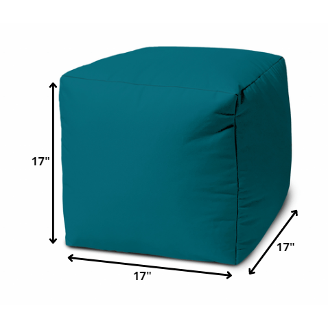 17" Cool Dark Teal Solid Color Indoor Outdoor Pouf Cover. Picture 5
