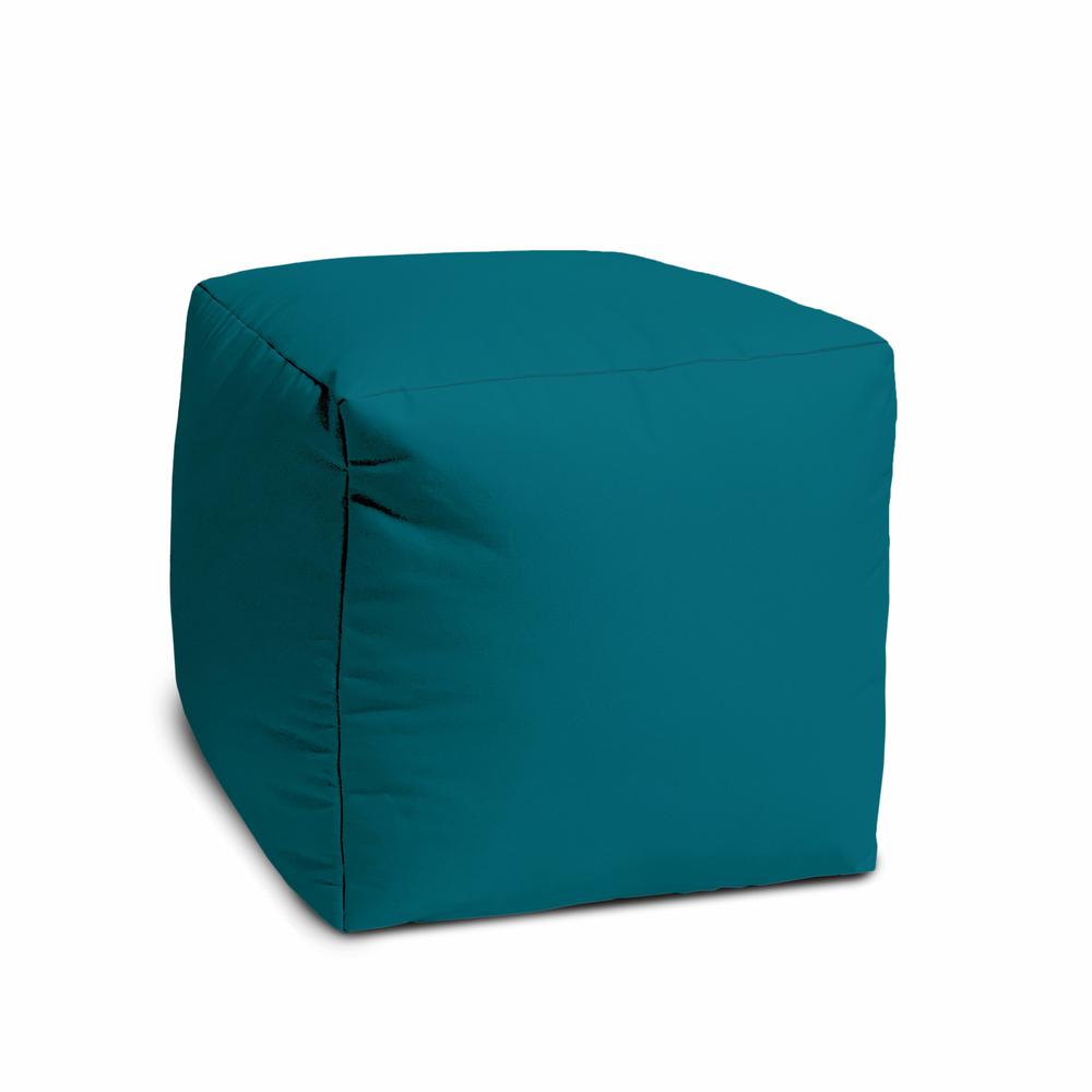 17" Cool Dark Teal Solid Color Indoor Outdoor Pouf Cover. Picture 2