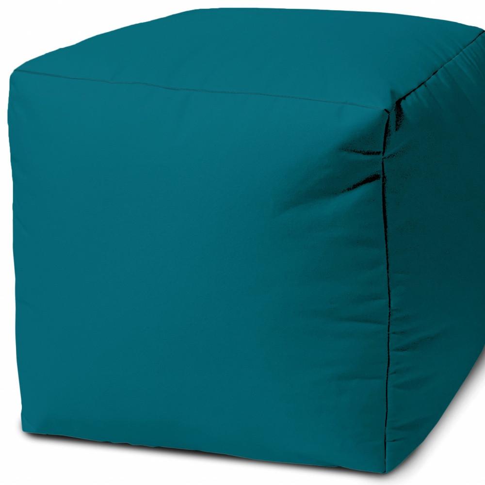 17" Cool Dark Teal Solid Color Indoor Outdoor Pouf Cover. Picture 3