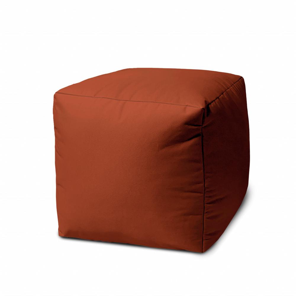 17" Cool Dark Amber Rust Solid Color Indoor Outdoor Pouf Cover. Picture 1