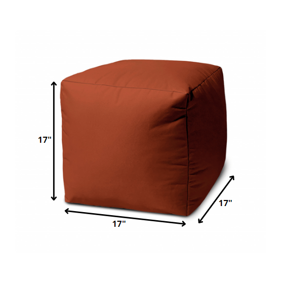17" Cool Dark Amber Rust Solid Color Indoor Outdoor Pouf Cover. Picture 4