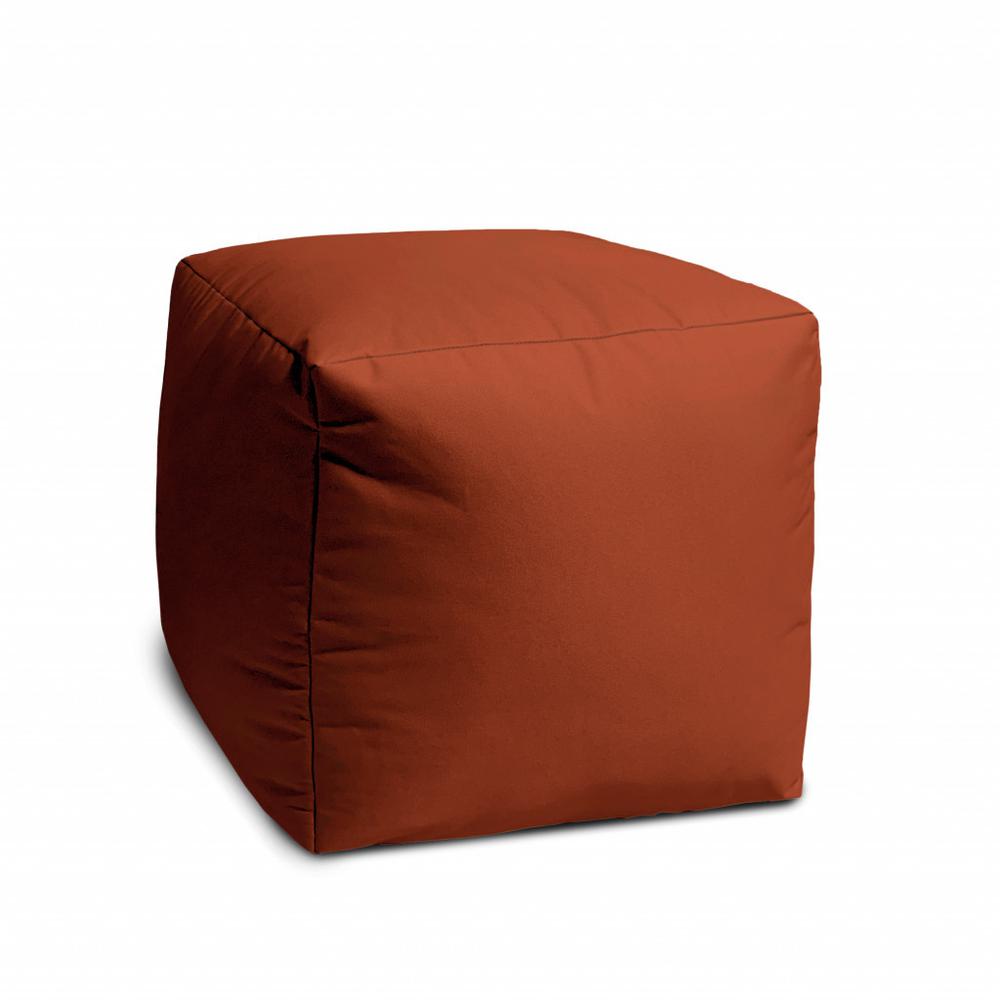 17" Cool Dark Amber Rust Solid Color Indoor Outdoor Pouf Cover. Picture 2
