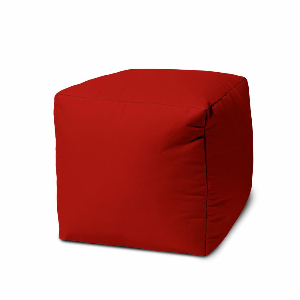 17" Cool Primary Red Solid Color Indoor Outdoor Pouf Cover. Picture 1