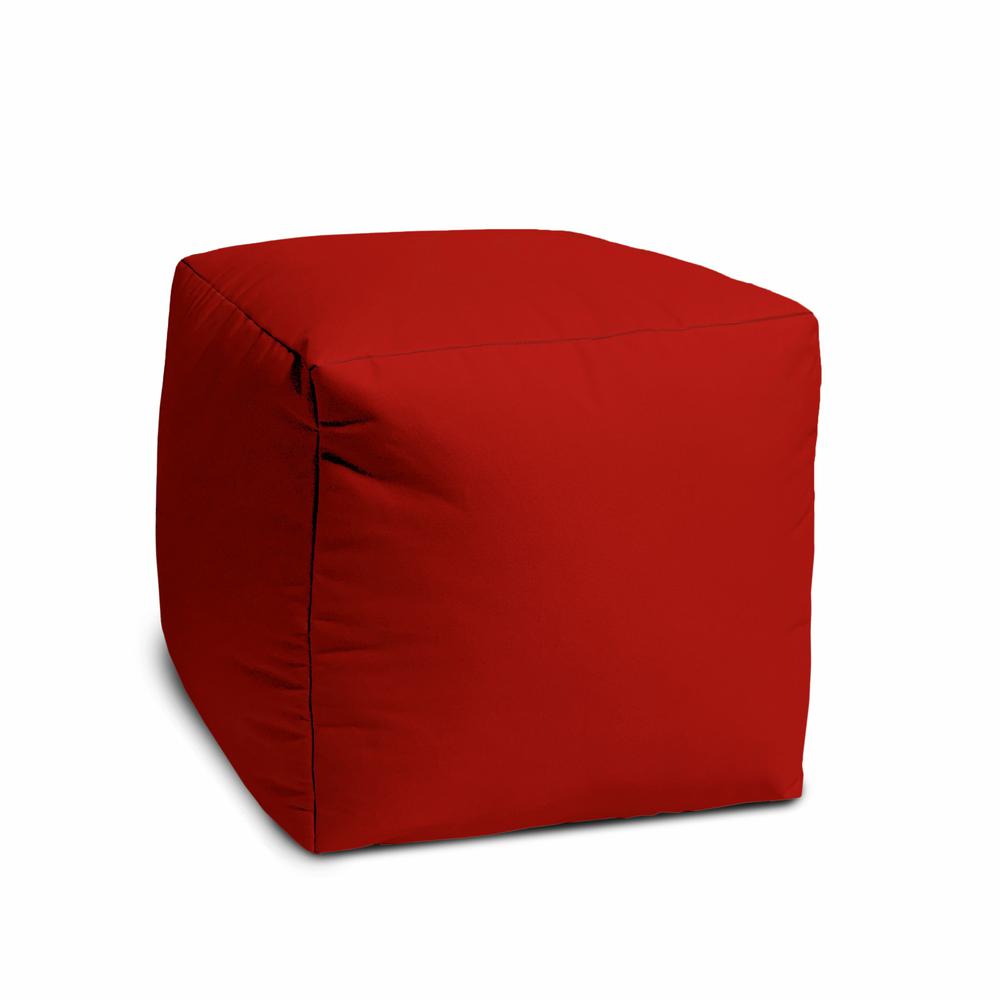 17" Cool Primary Red Solid Color Indoor Outdoor Pouf Cover. Picture 2