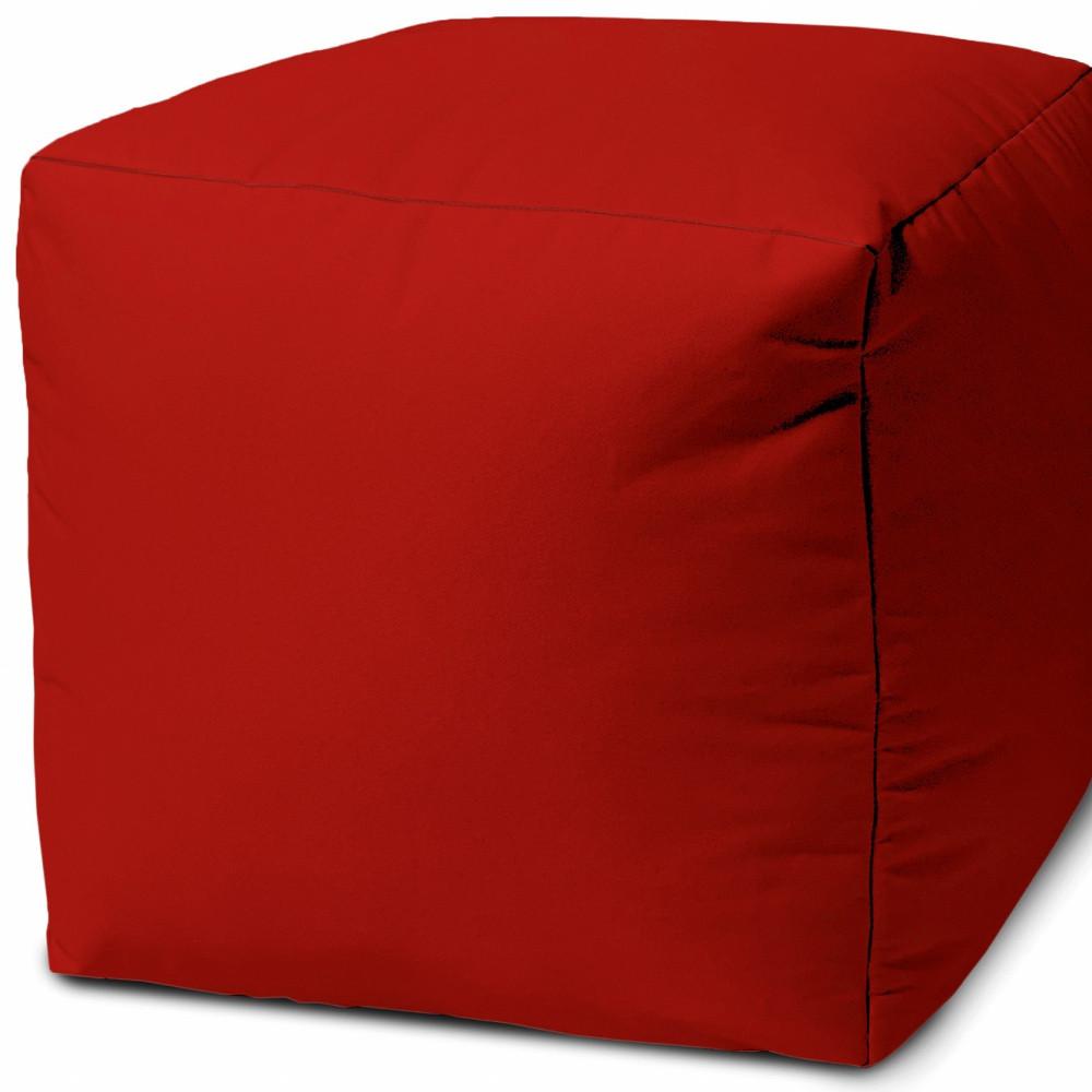 17" Cool Primary Red Solid Color Indoor Outdoor Pouf Cover. Picture 3