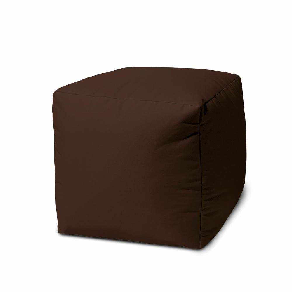 17" Cool Dark Chocolate Brown Solid Color Indoor Outdoor Pouf Cover. Picture 1