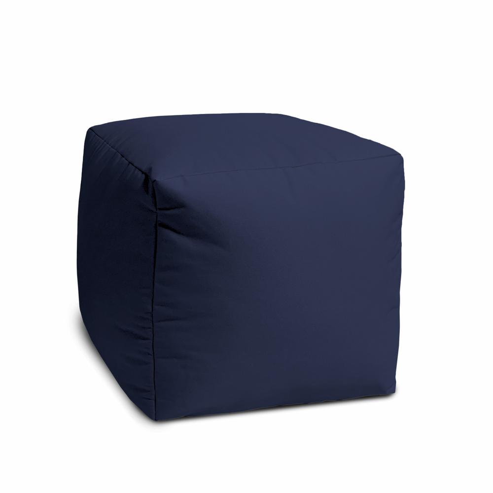 17" Cool Warm Indigo Blue Solid Color Indoor Outdoor Pouf Cover. Picture 2