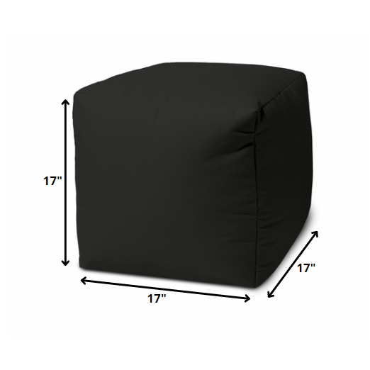 17" Cool Jet Black Solid Color Indoor Outdoor Pouf Cover. Picture 4
