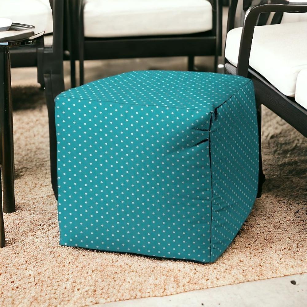 17" Turquoise Cube Polka Dots Indoor Outdoor Pouf Cover. Picture 2