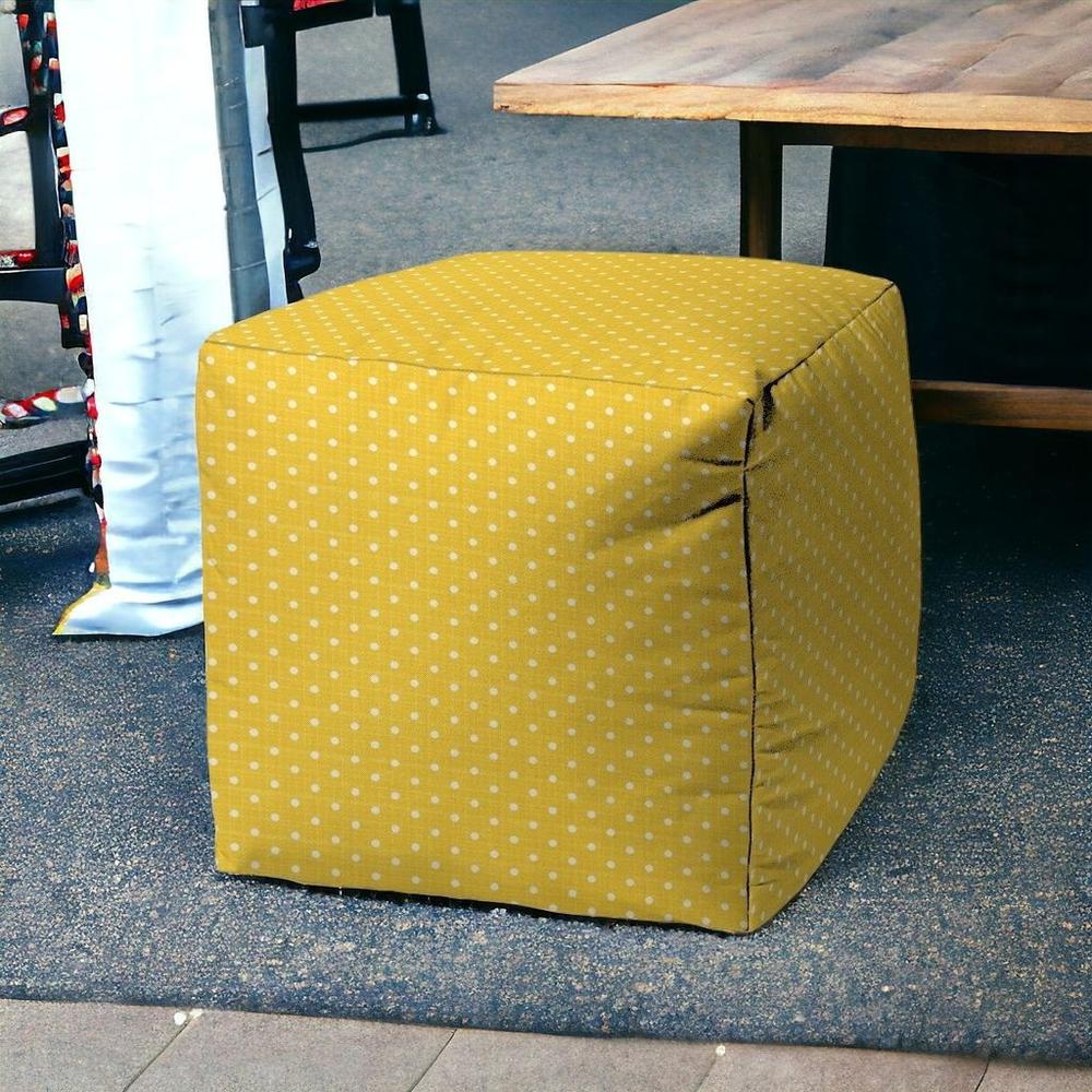 17" Yellow Cube Polka Dots Indoor Outdoor Pouf Cover. Picture 2