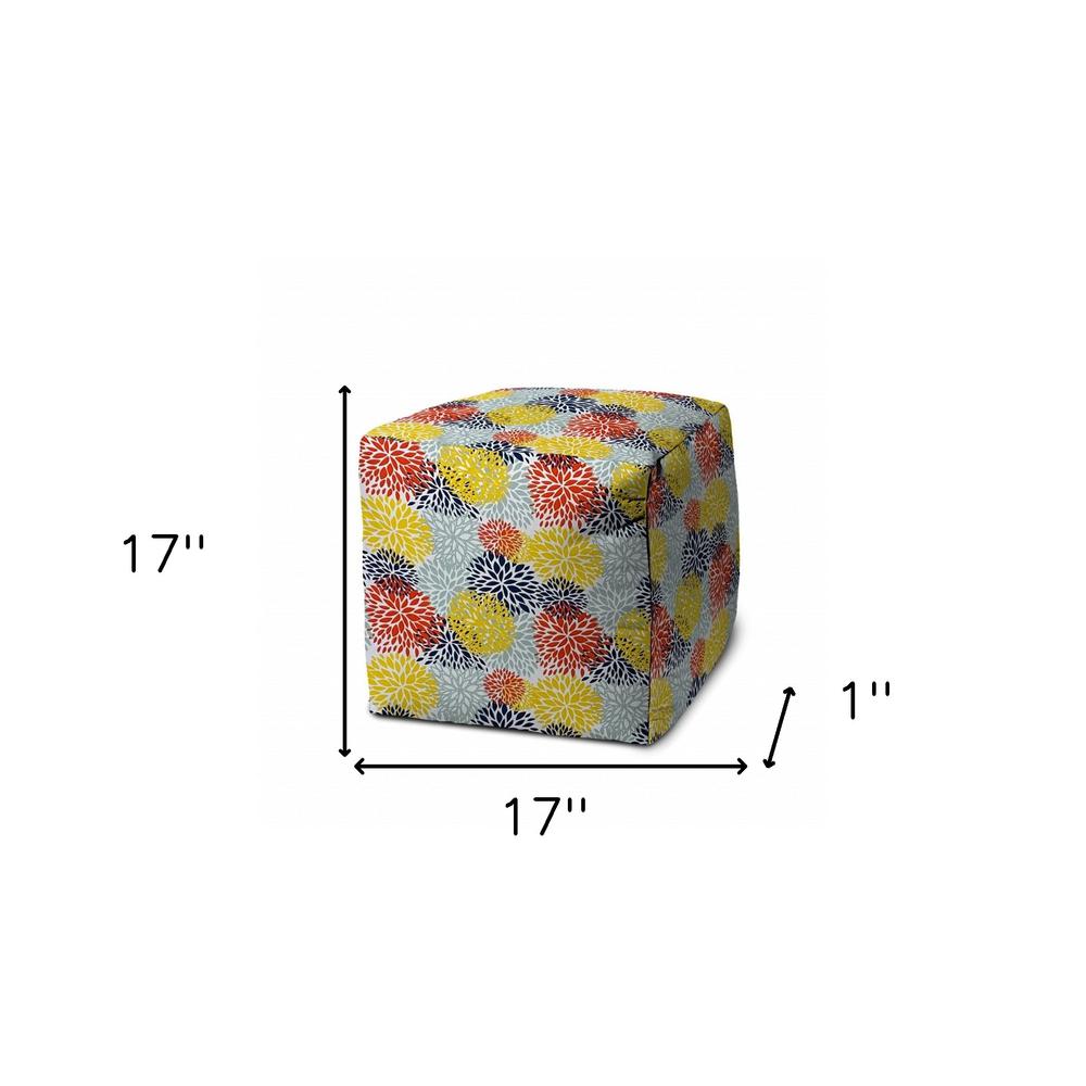 17" Green Cube Floral Indoor Outdoor Pouf Cover. Picture 5