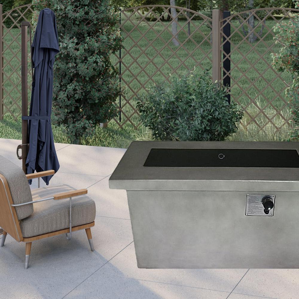 Rectangular Grey Cement Gas Fire Pit with Lava Rocks. Picture 2