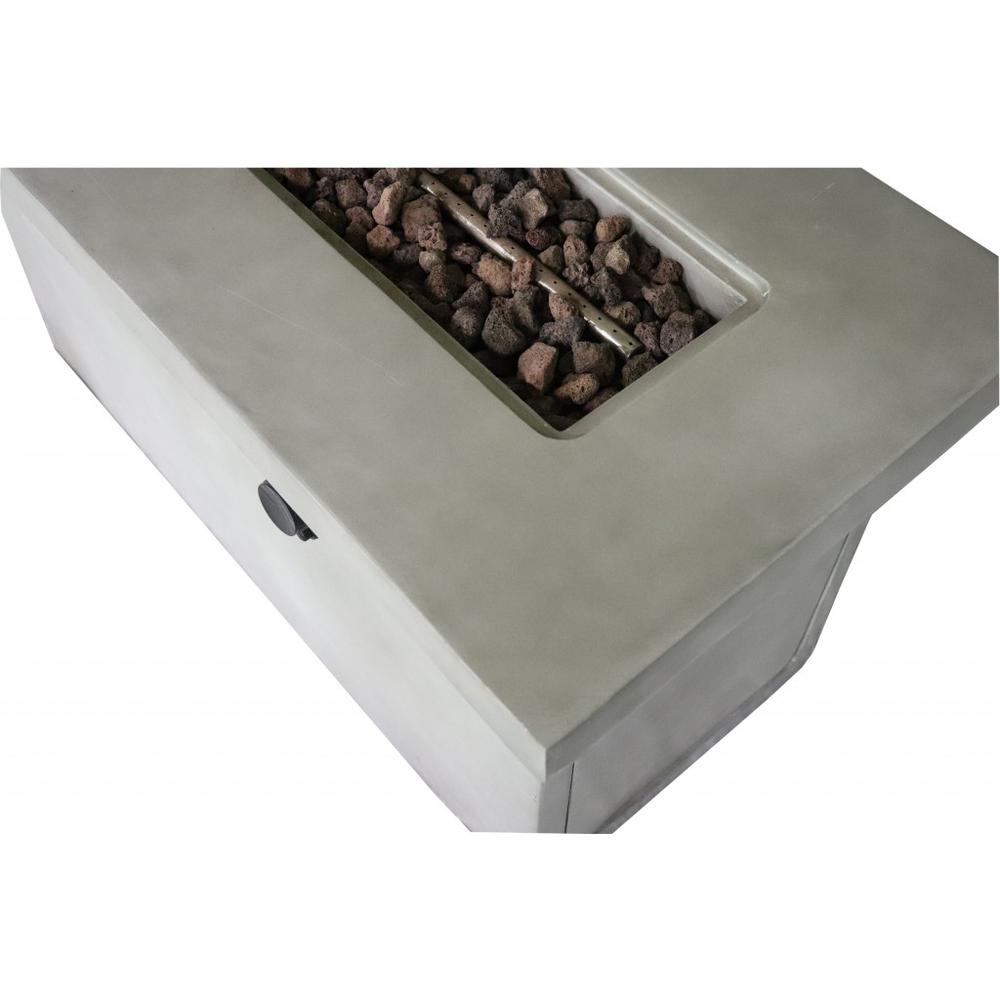 Rectangular Grey Cement Gas Fire Pit with Lava Rocks. Picture 7