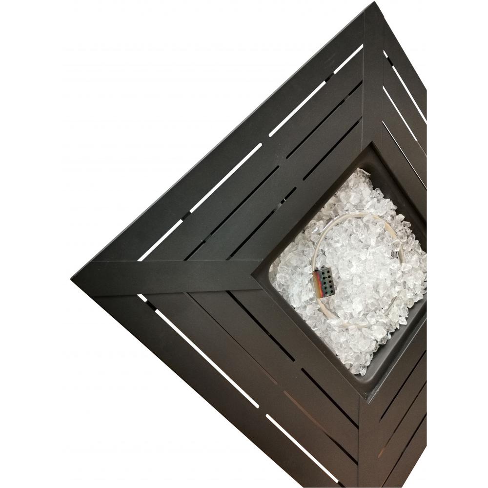 Black Top Slatted Metal Square Fire Pit with Glass Rocks. Picture 3