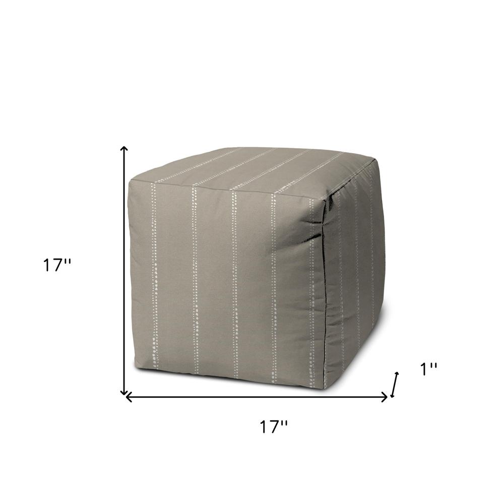 17" Taupe Cube Striped Indoor Outdoor Pouf Cover. Picture 5