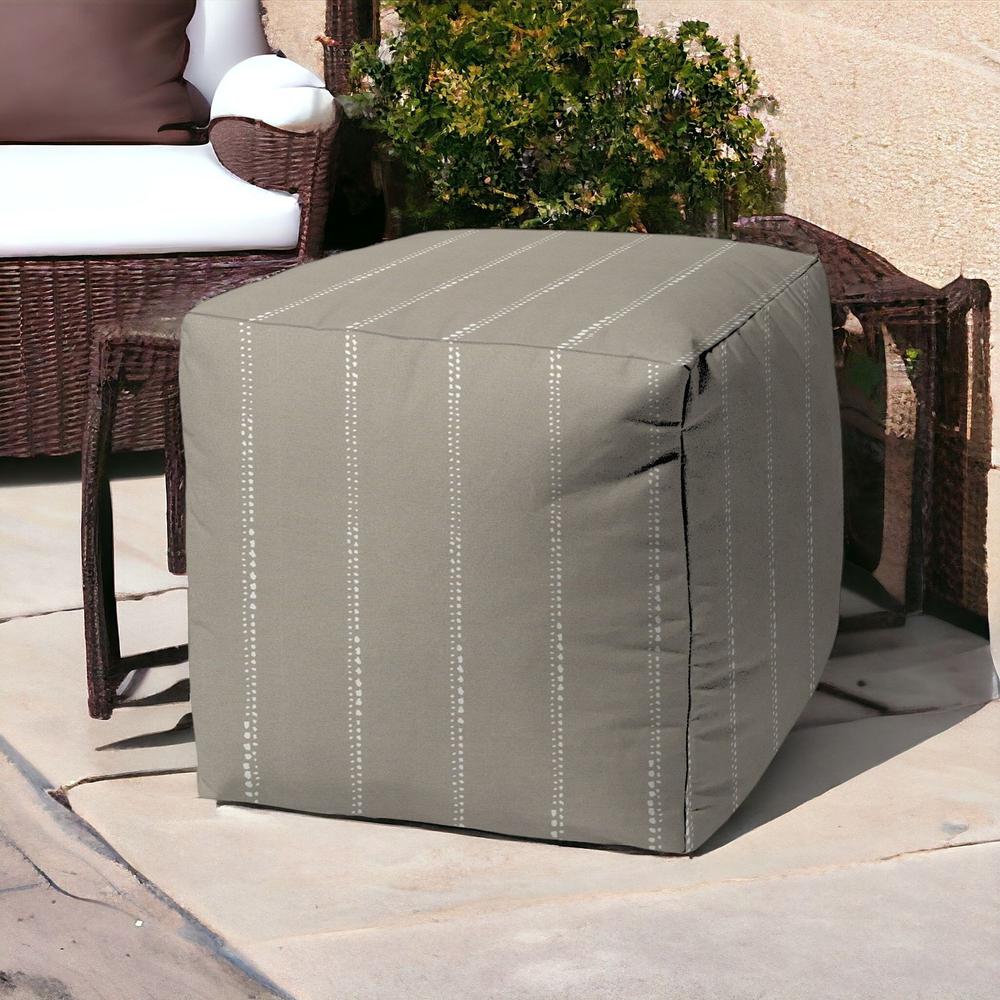 17" Taupe Cube Striped Indoor Outdoor Pouf Cover. Picture 2