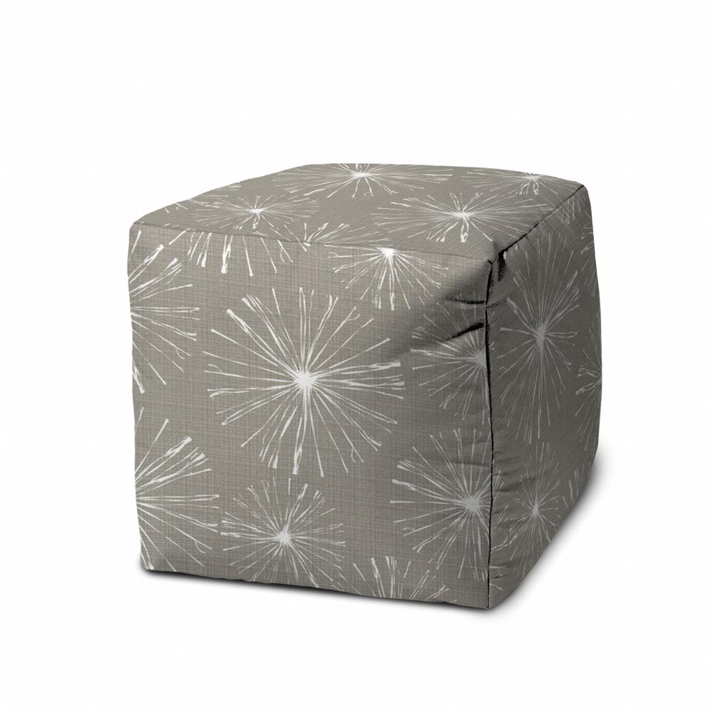 17" Taupe Cube Geometric Indoor Outdoor Pouf Cover. Picture 1