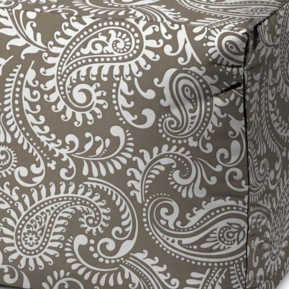 17" Taupe Cube Paisley Indoor Outdoor Pouf Cover. Picture 3