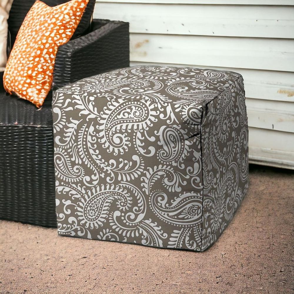 17" Taupe Cube Paisley Indoor Outdoor Pouf Cover. Picture 2