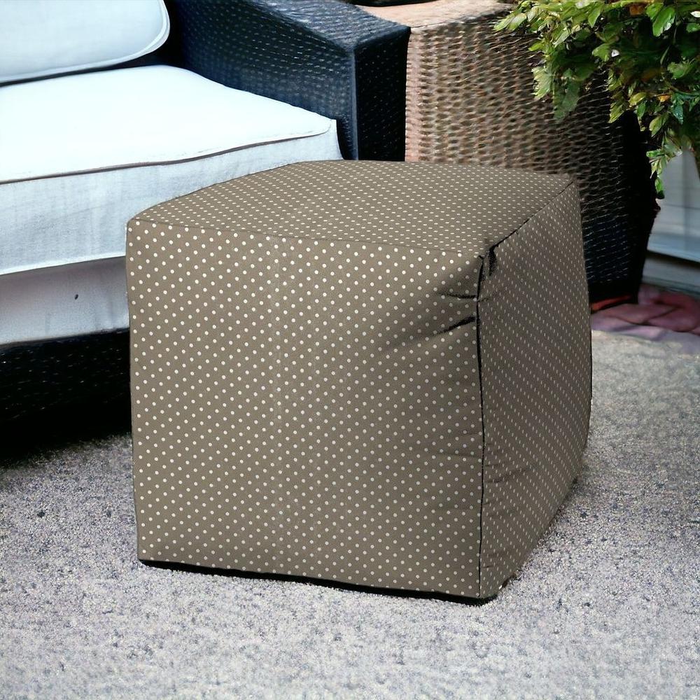 17" Taupe Cube Polka Dots Indoor Outdoor Pouf Cover. Picture 2
