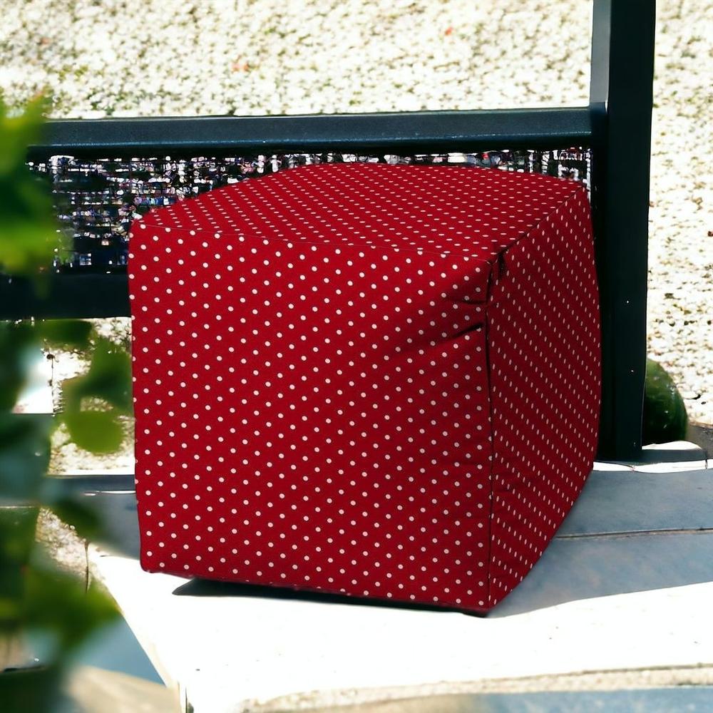 17" Red Cube Polka Dots Indoor Outdoor Pouf Cover. Picture 2