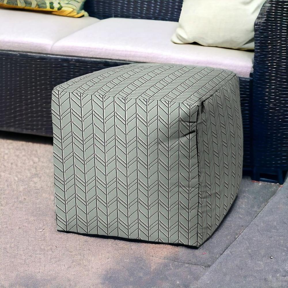 17" Green Cube Geometric Indoor Outdoor Pouf Cover. Picture 2