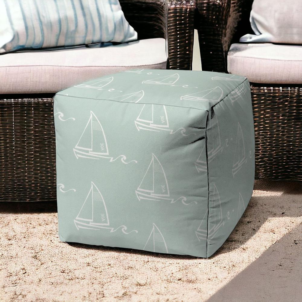 17" Green Cube Indoor Outdoor Pouf Cover. Picture 2