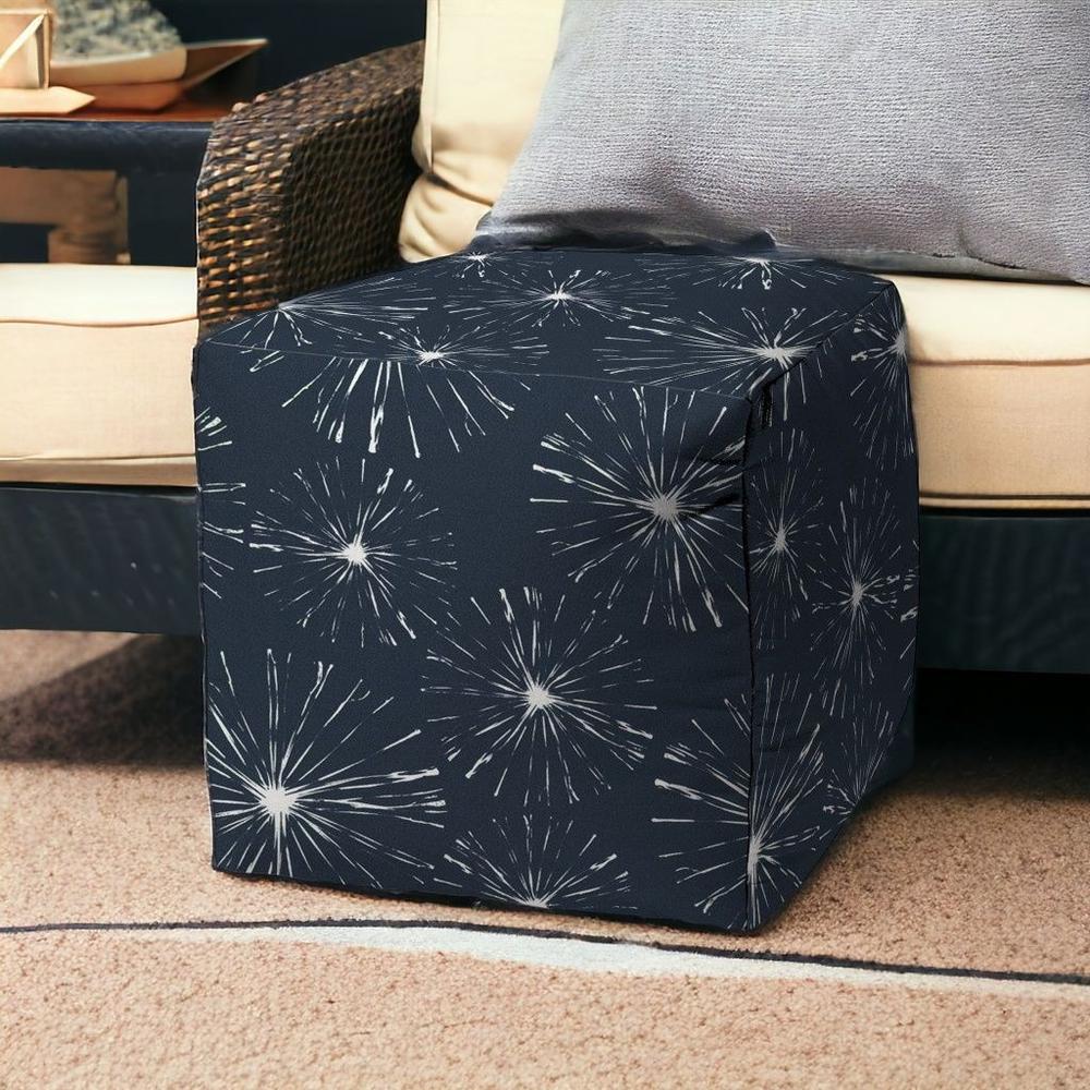 17" Blue Cube Geometric Indoor Outdoor Pouf Cover. Picture 2