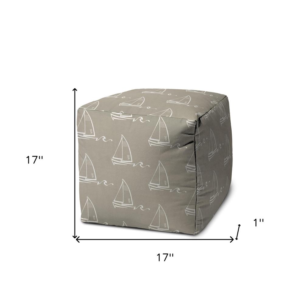 17" Taupe Cube Indoor Outdoor Pouf Cover. Picture 4