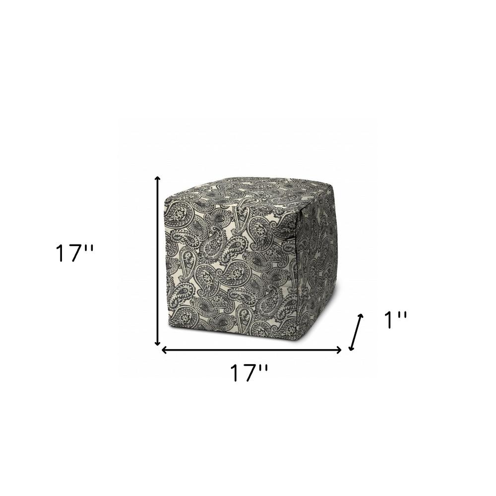 17" Gray Cube Paisley Indoor Outdoor Pouf Cover. Picture 5