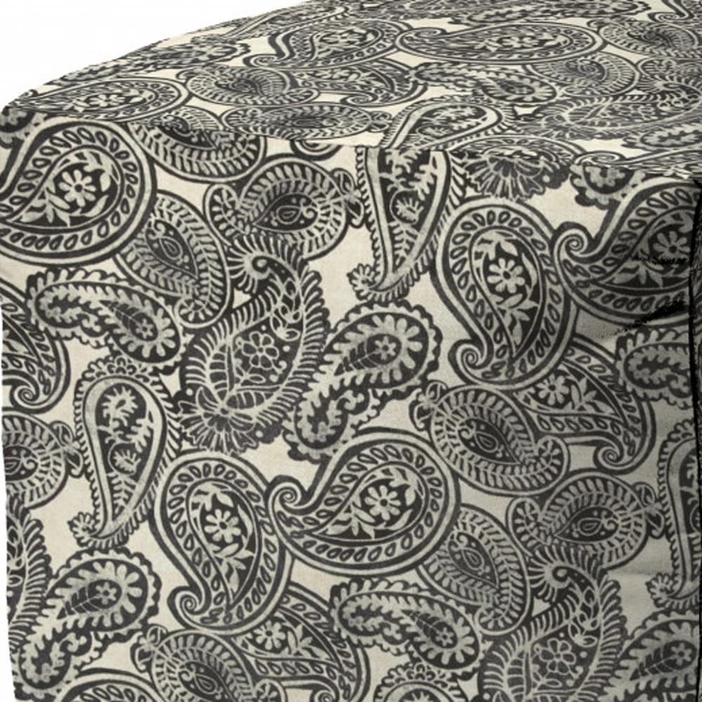 17" Gray Cube Paisley Indoor Outdoor Pouf Cover. Picture 3