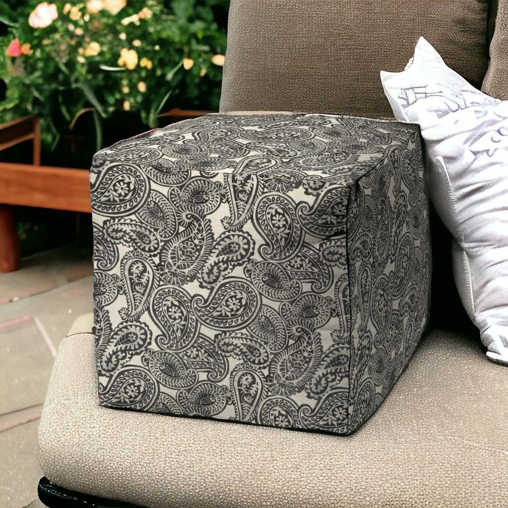 17" Gray Cube Paisley Indoor Outdoor Pouf Cover. Picture 2
