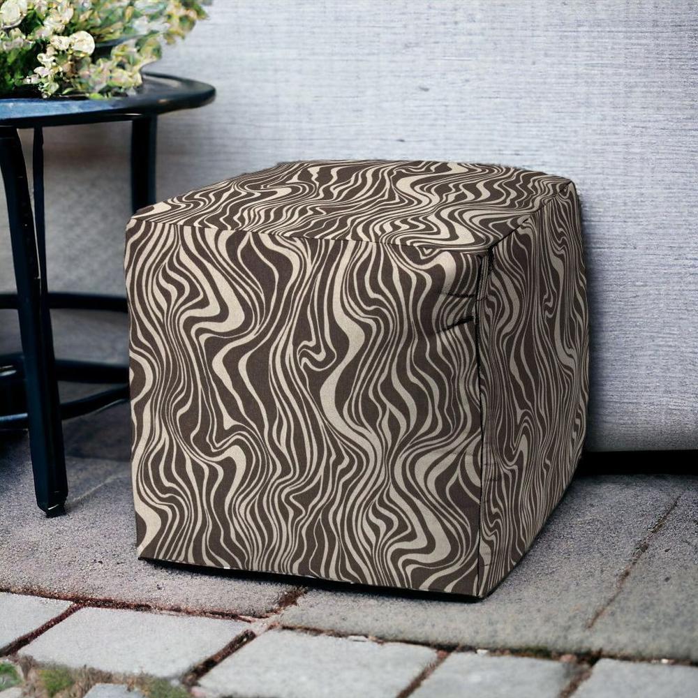17" Brown Cube Abstract Indoor Outdoor Pouf Cover. Picture 2