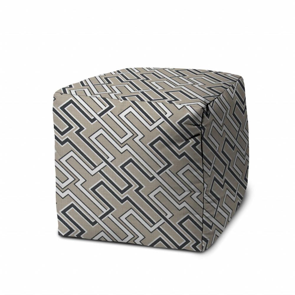 17" Taupe Cube Geometric Indoor Outdoor Pouf Cover. Picture 1