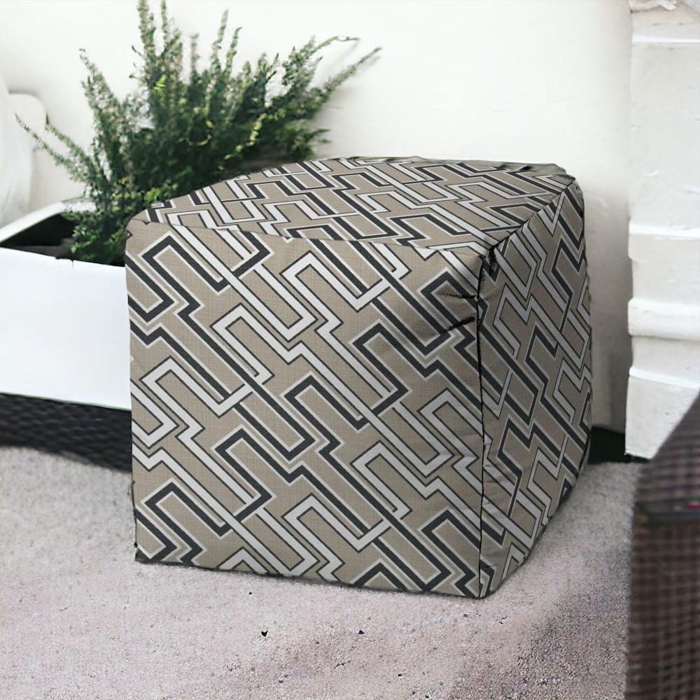 17" Taupe Cube Geometric Indoor Outdoor Pouf Cover. Picture 2