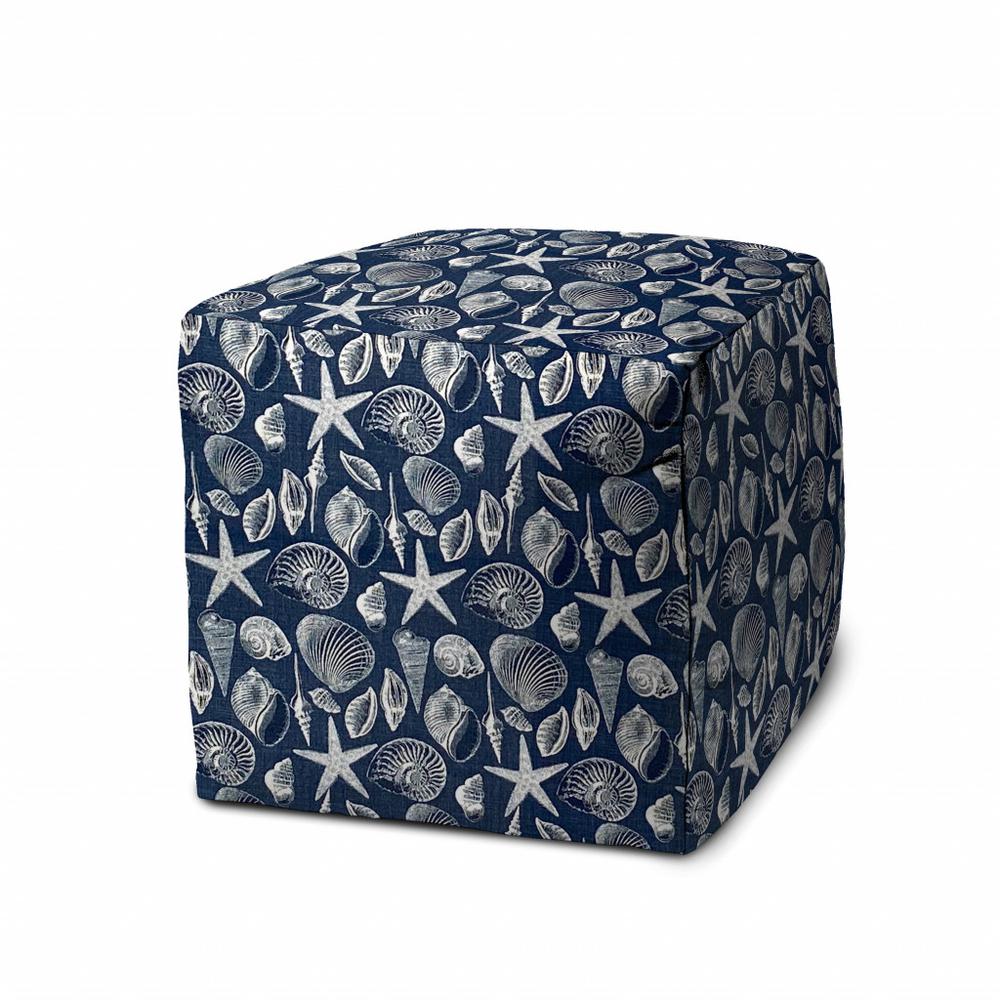 17" Blue Cube Indoor Outdoor Pouf Cover. Picture 1