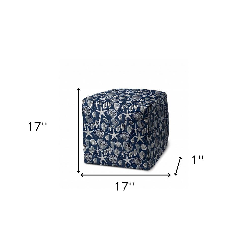 17" Blue Cube Indoor Outdoor Pouf Cover. Picture 5
