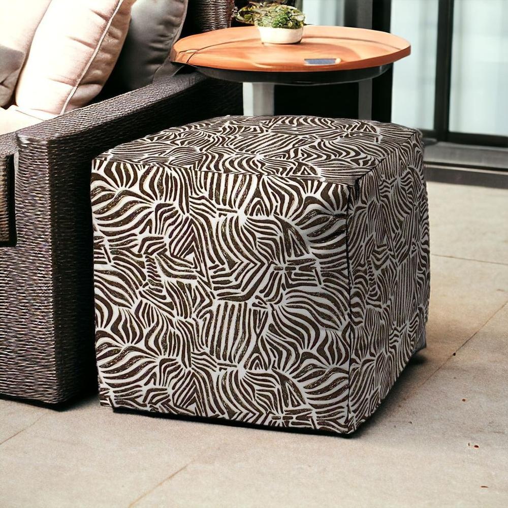 17" Black Cube Abstract Indoor Outdoor Pouf Cover. Picture 2