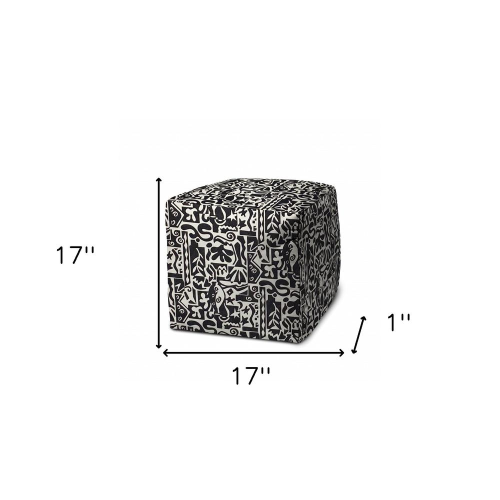 17" Black Cube Geometric Indoor Outdoor Pouf Cover. Picture 5
