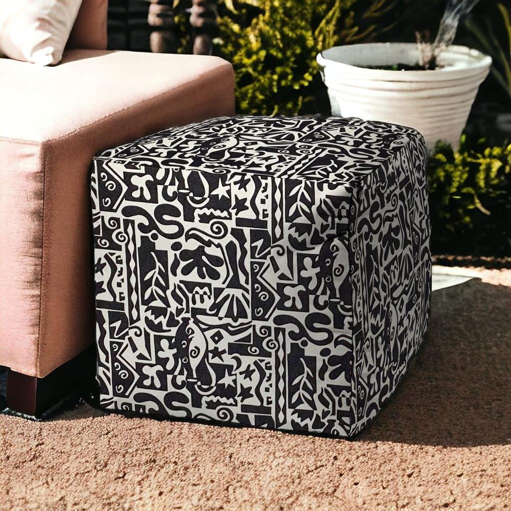 17" Black Cube Geometric Indoor Outdoor Pouf Cover. Picture 2