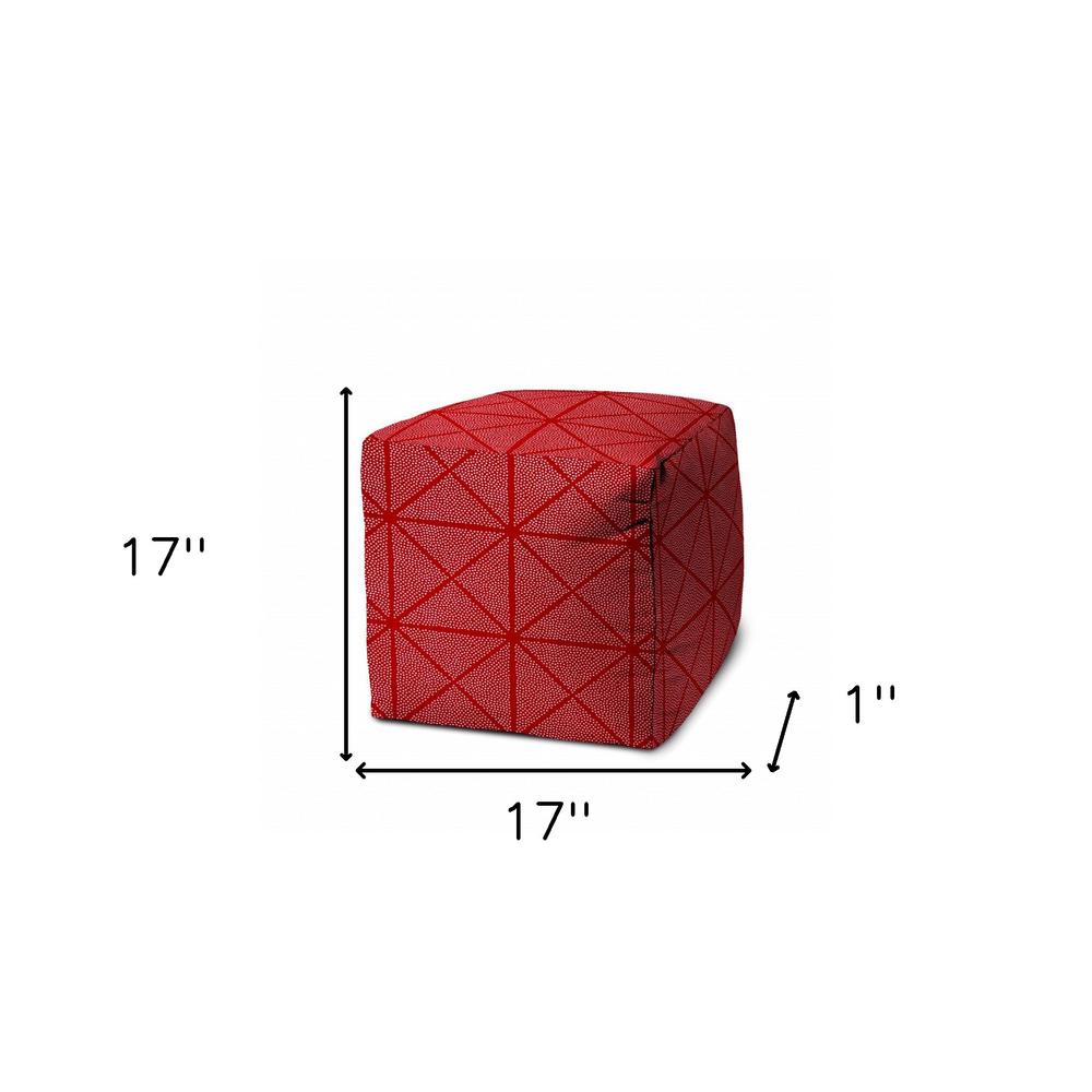 17" Red Cube Geometric Indoor Outdoor Pouf Cover. Picture 5