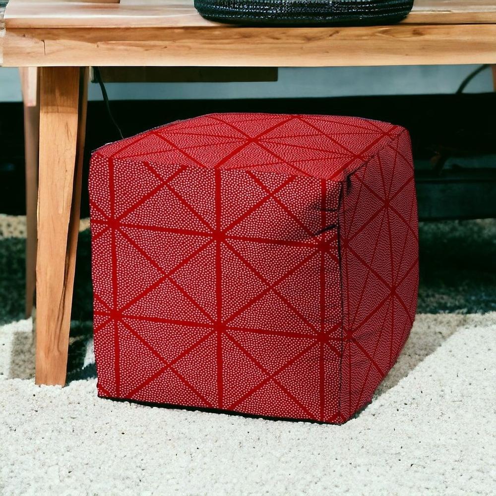 17" Red Cube Geometric Indoor Outdoor Pouf Cover. Picture 2