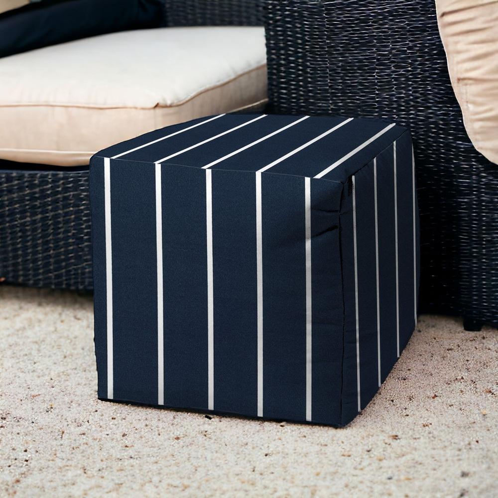 17" Blue Cube Striped Indoor Outdoor Pouf Cover. Picture 2