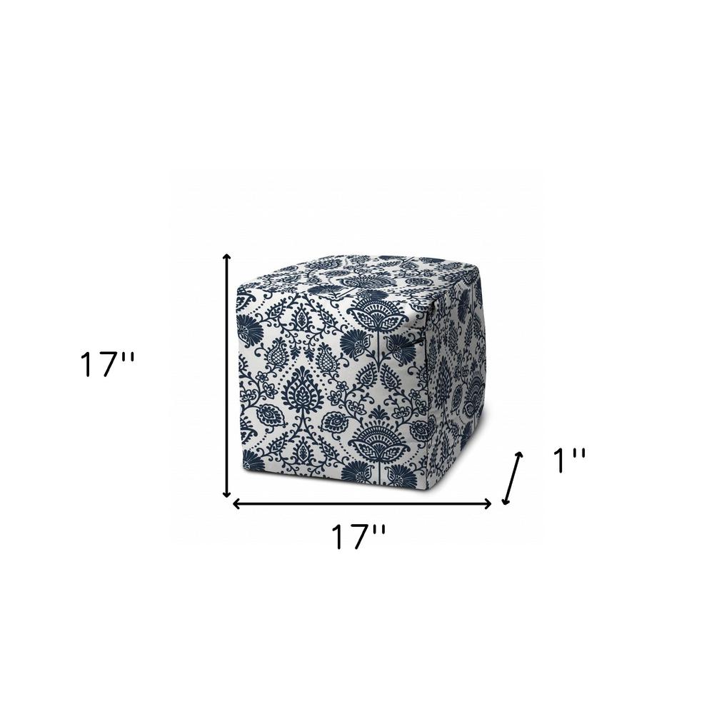 17" Blue Cube Indoor Outdoor Pouf Cover. Picture 5