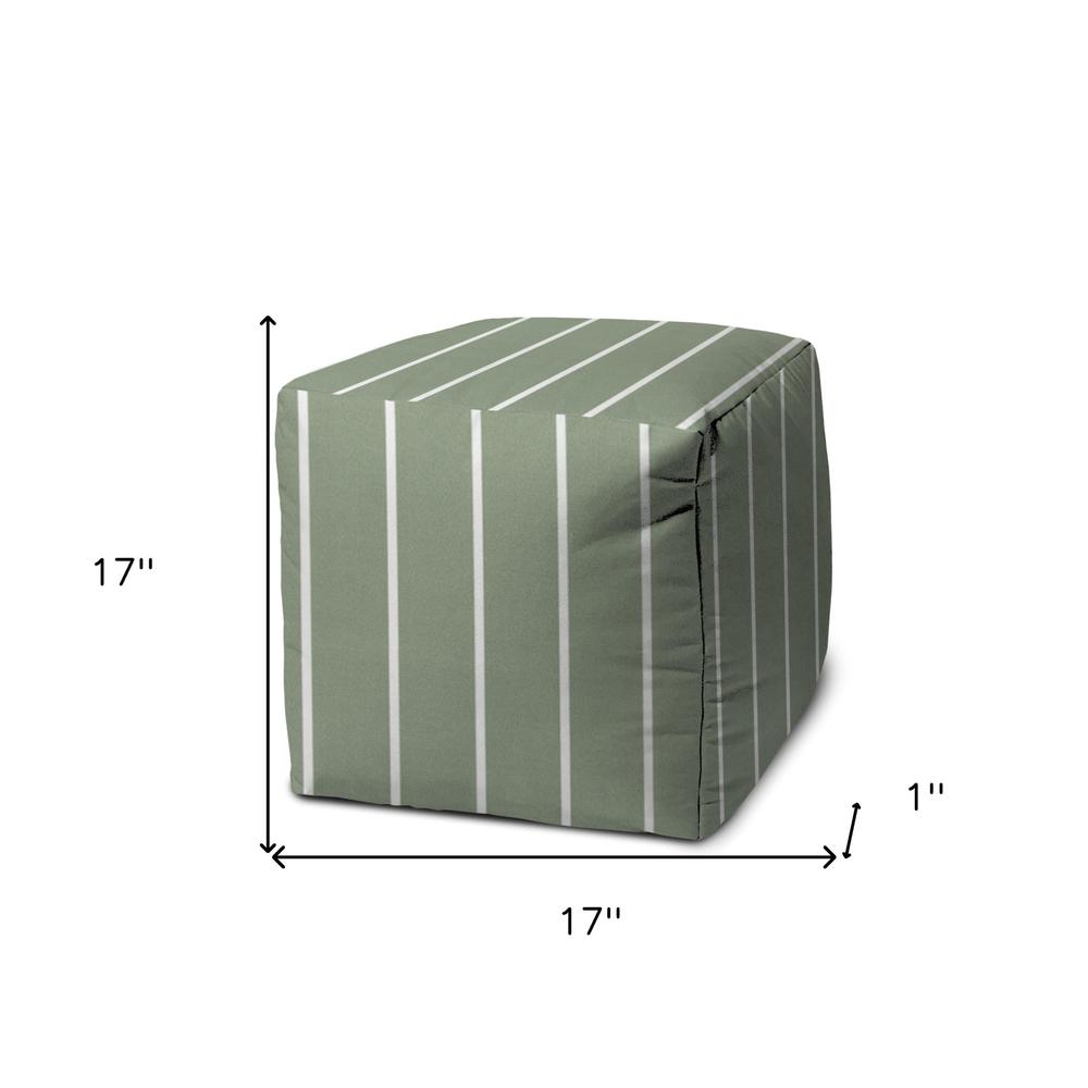 17" Green Cube Striped Indoor Outdoor Pouf Cover. Picture 5