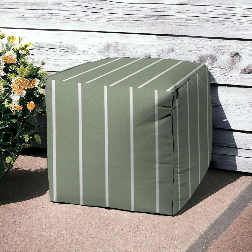 17" Green Cube Striped Indoor Outdoor Pouf Cover. Picture 2